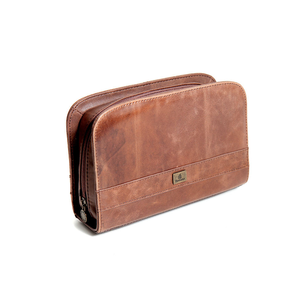 Emirates Business Class Men's Amenities Pouch Brown Leather